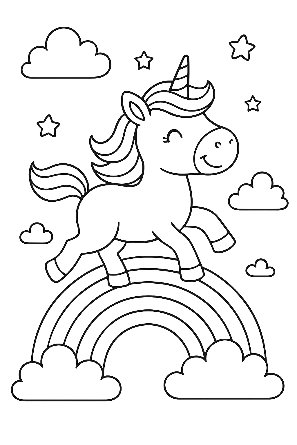 Unicorn happily running on a rainbow