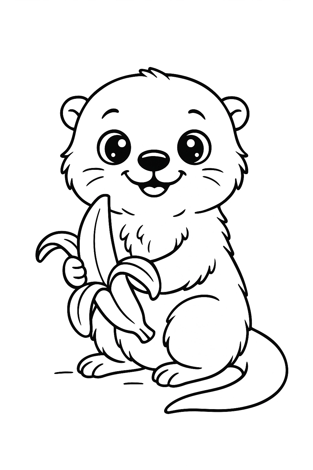 Cute otter peeling a banana